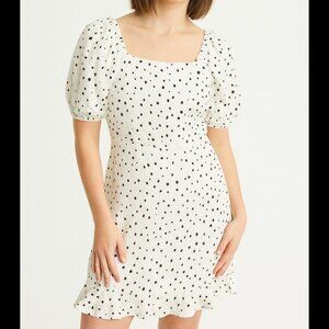 LOFT Black & White Polka Dot Tie-Back Linen Dress Size 4